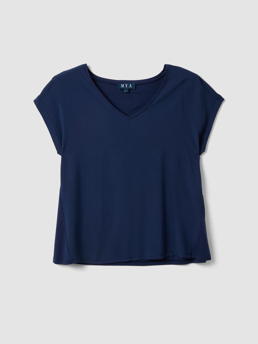 Blue pure viscose V-neck T-shirt, regular fit_4