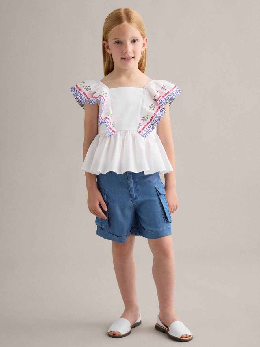 Shorts cargo blu in puro lyocell per bambina regular fit_0