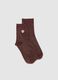 Brown cotton blend socks with heart and glitter_0