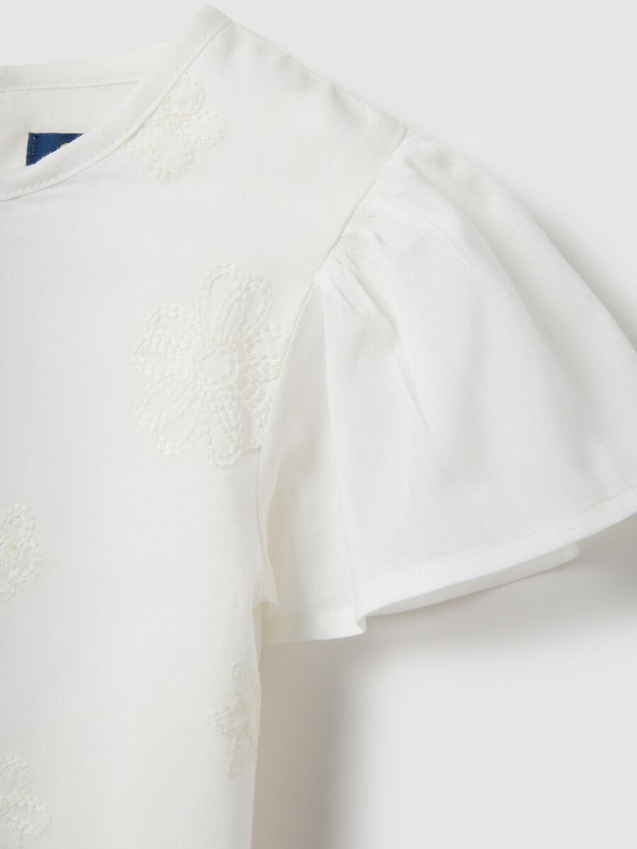 Blusa in puro cotone bianca da bambina regular fit con ricami_2