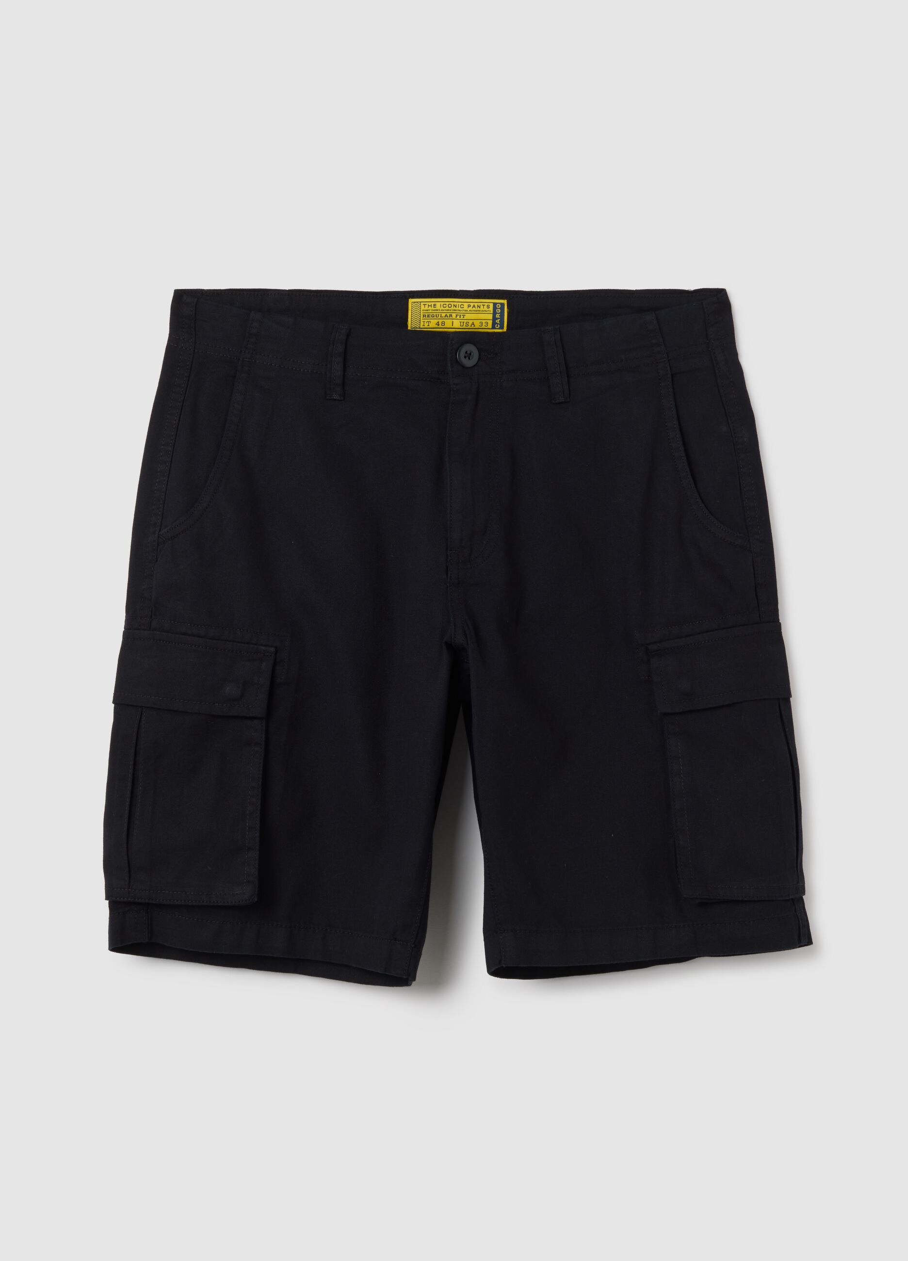 Men's regular fit black cotton shorts