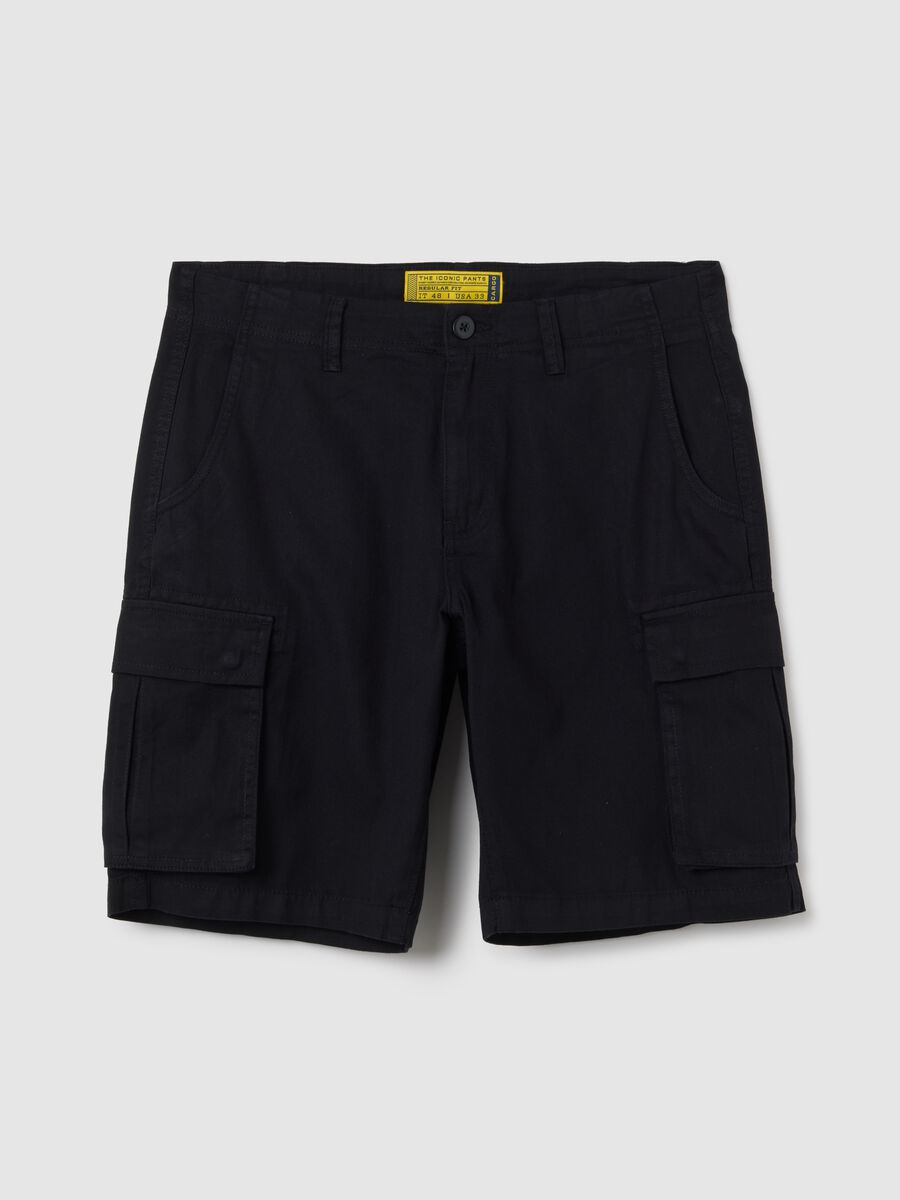 Men's regular fit black cotton shorts_0