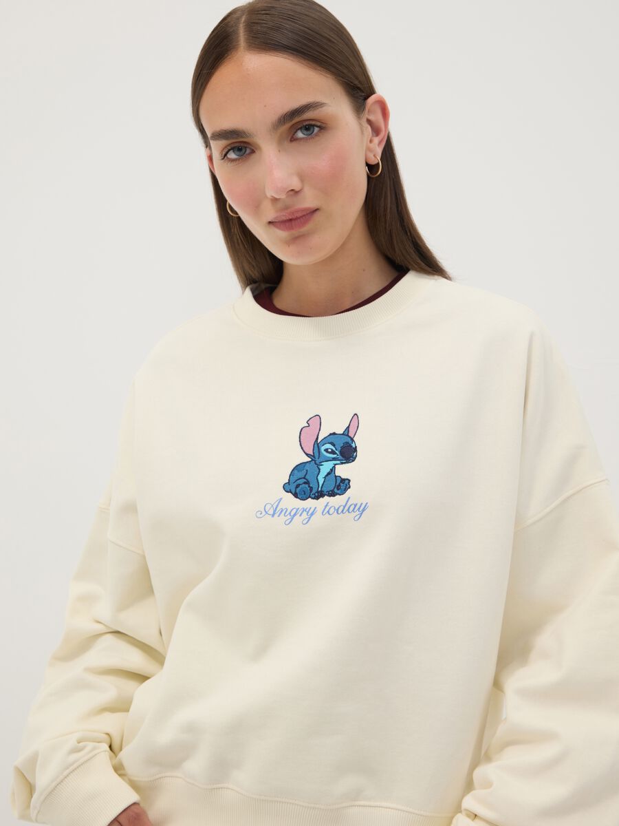 Beige pure cotton sweatshirt with Stitch print_2