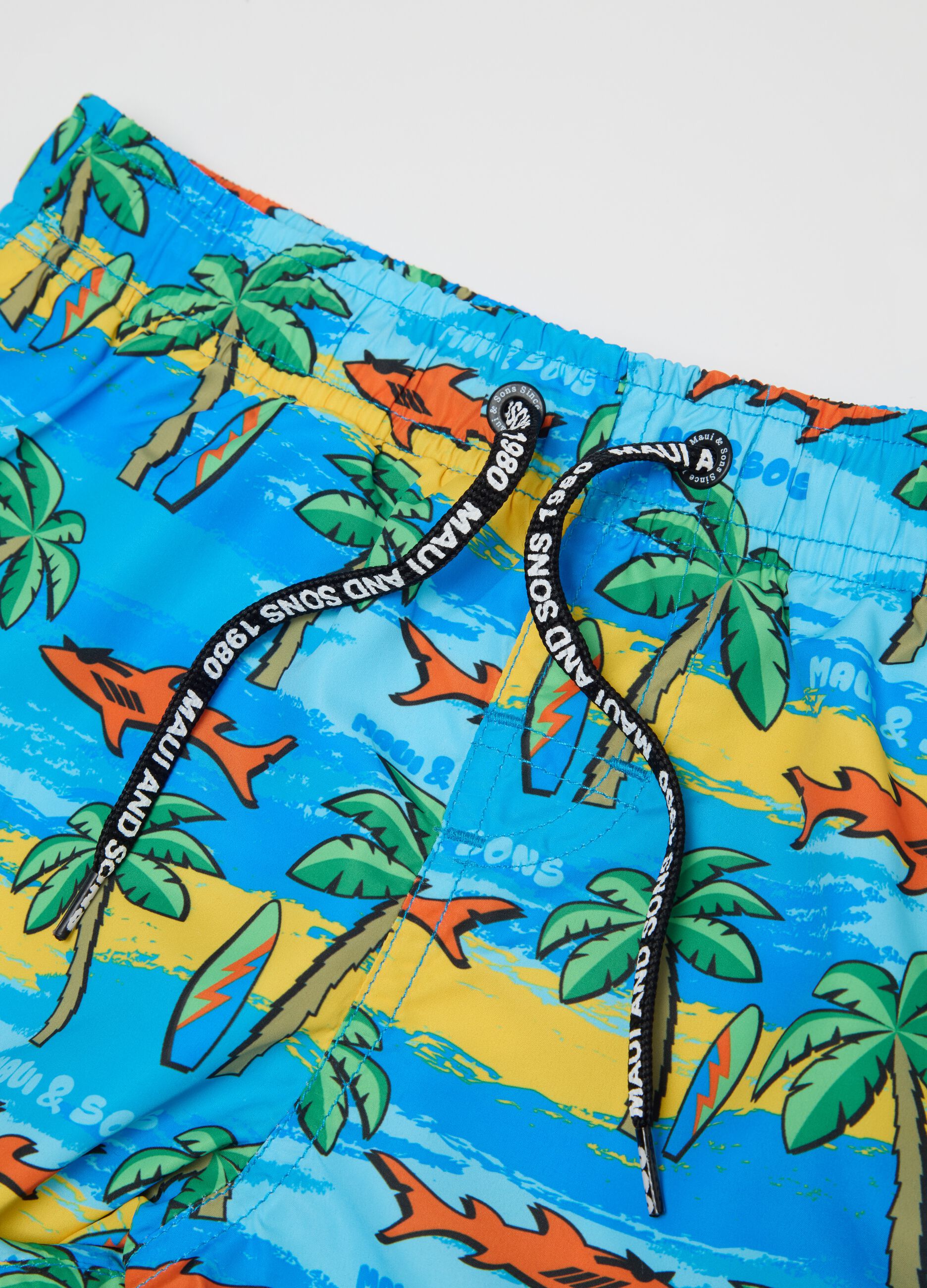 Child's multicolour fabric shorts regular fit with tropical print