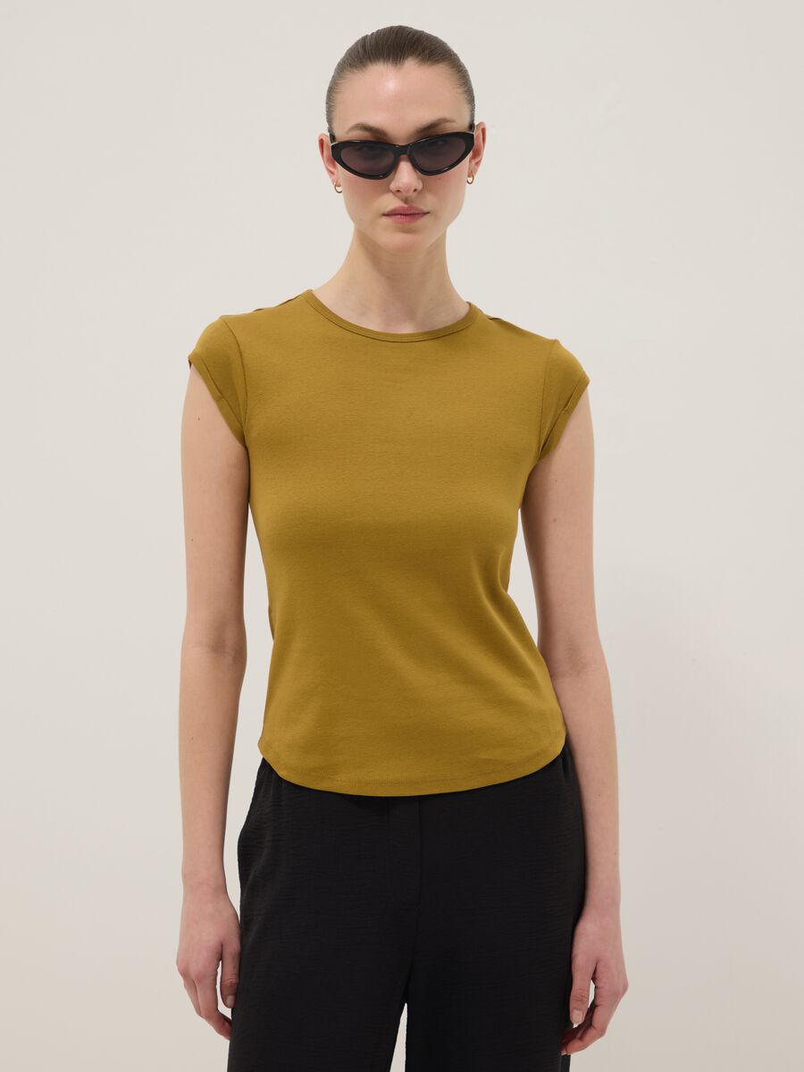 Yellow short sleeve pure cotton regular fit T-shirt_1