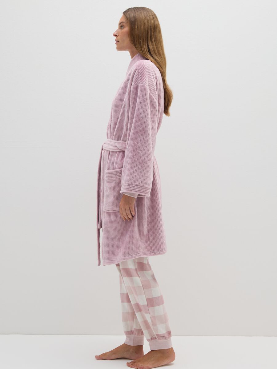 Pink robe with pockets and waist belt_1