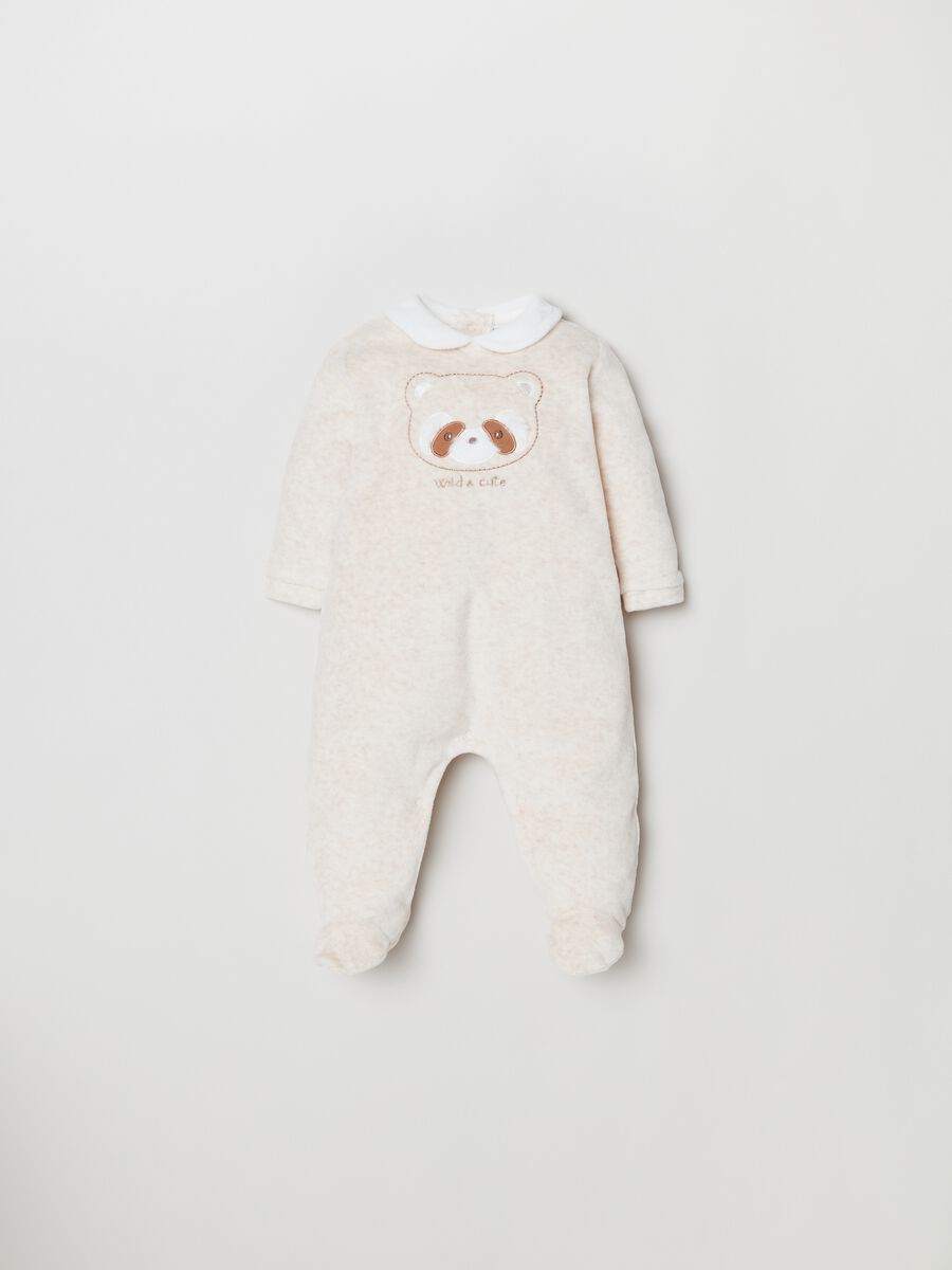 Tutina in velour con piedini e ricamo_0