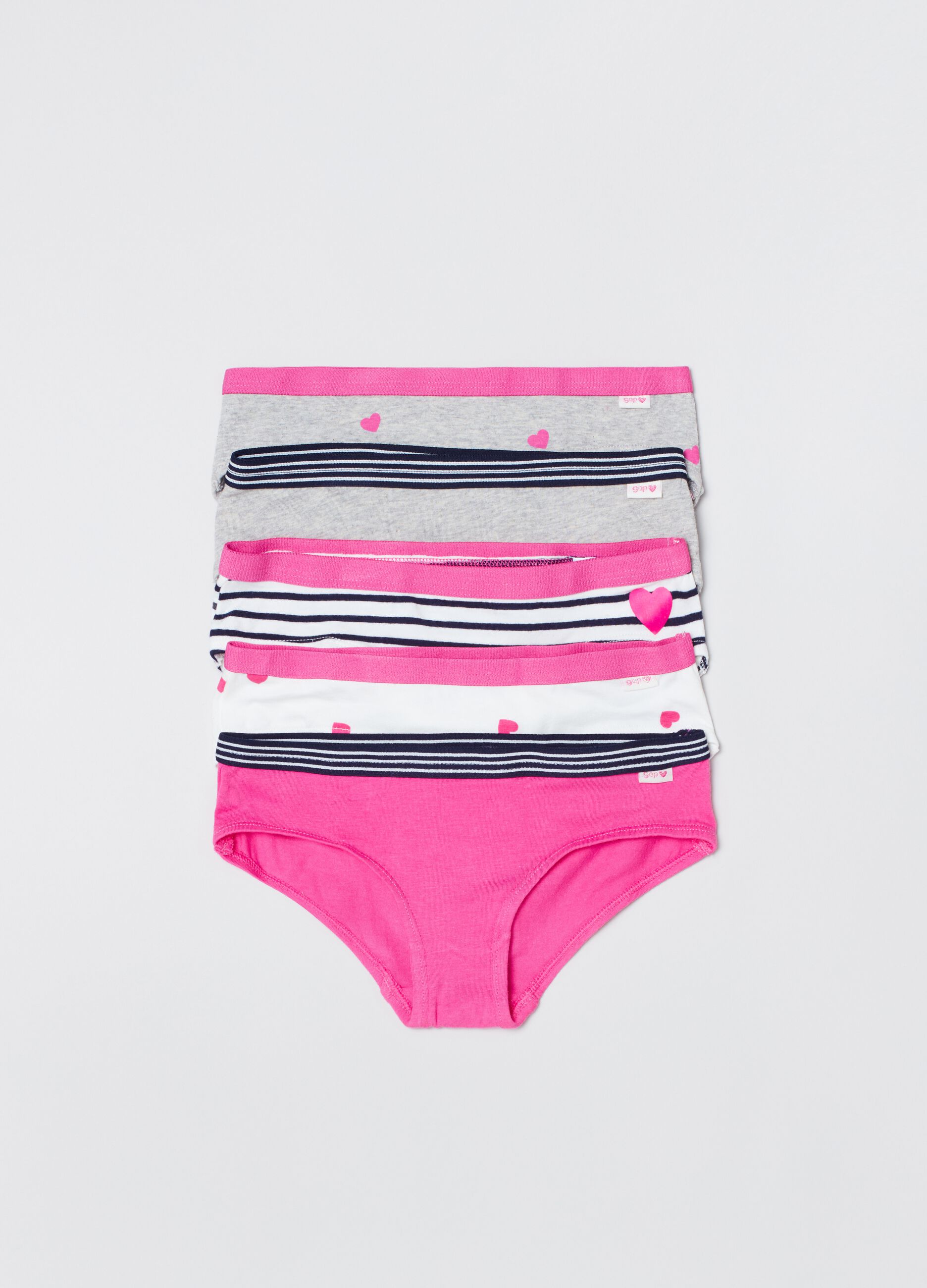 Set cinque slip stampa righe e cuori_0
