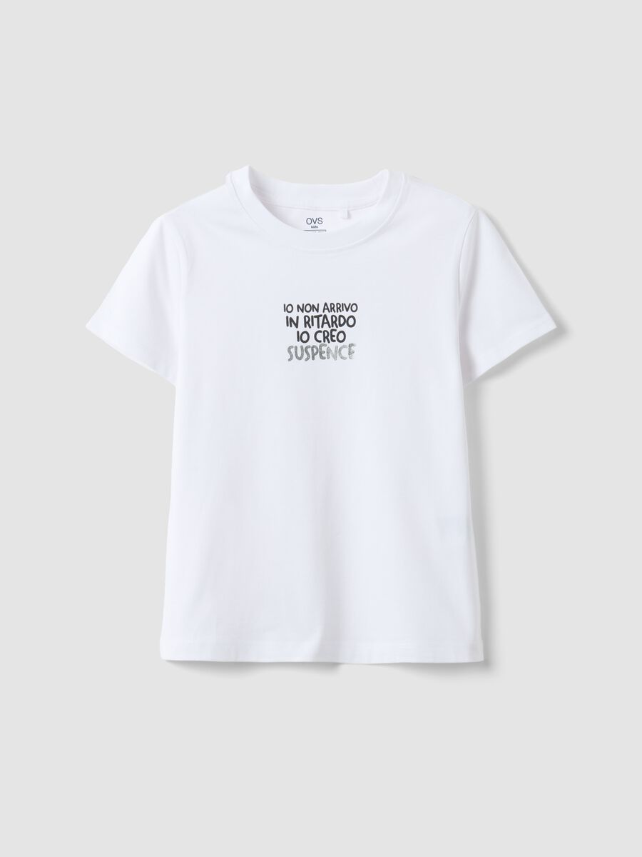 T-shirt in puro cotone bianca da ragazza regular fit con frase_0