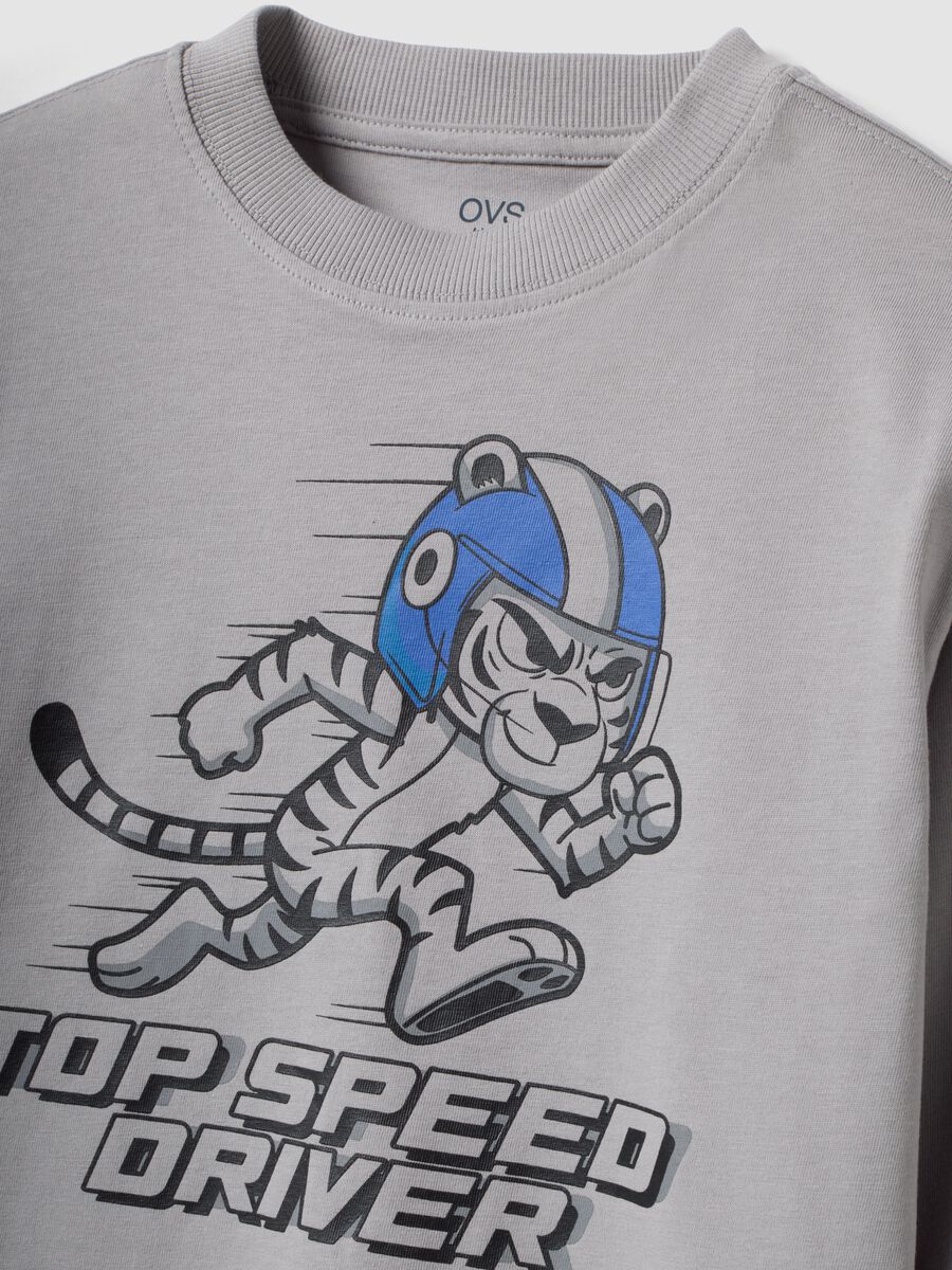 Grey pure cotton crew-neck T-shirt with Top Speed Driver print_2