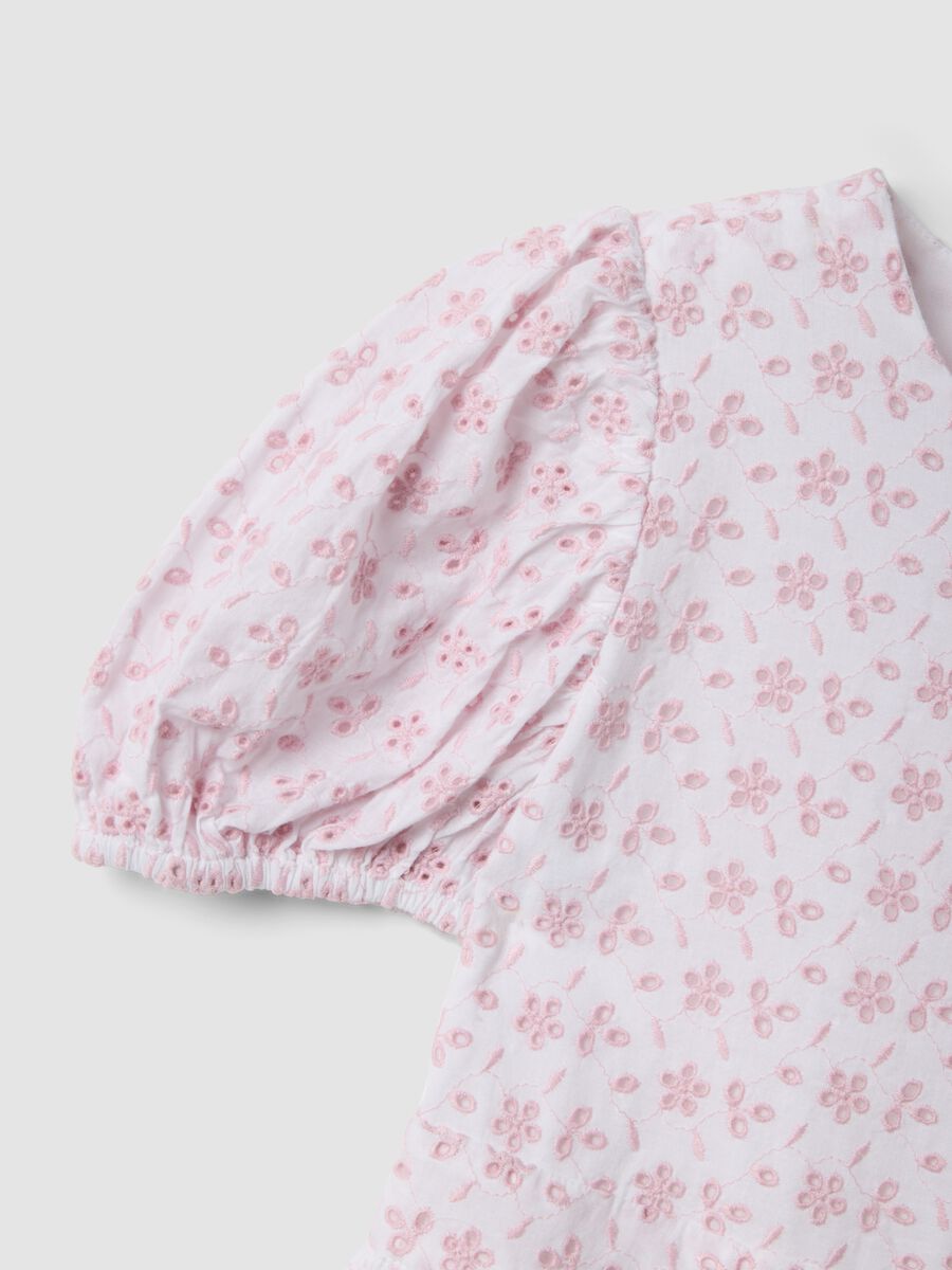Pink pure cotton dress with Broderie Anglaise embroidery_3