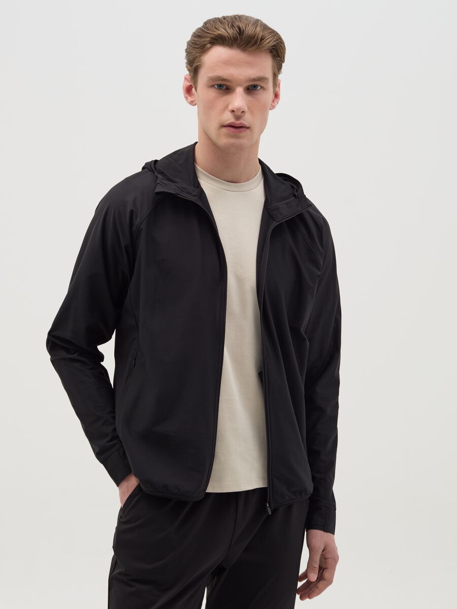 Full-zip sweatshirt in technical fabric with hood_0