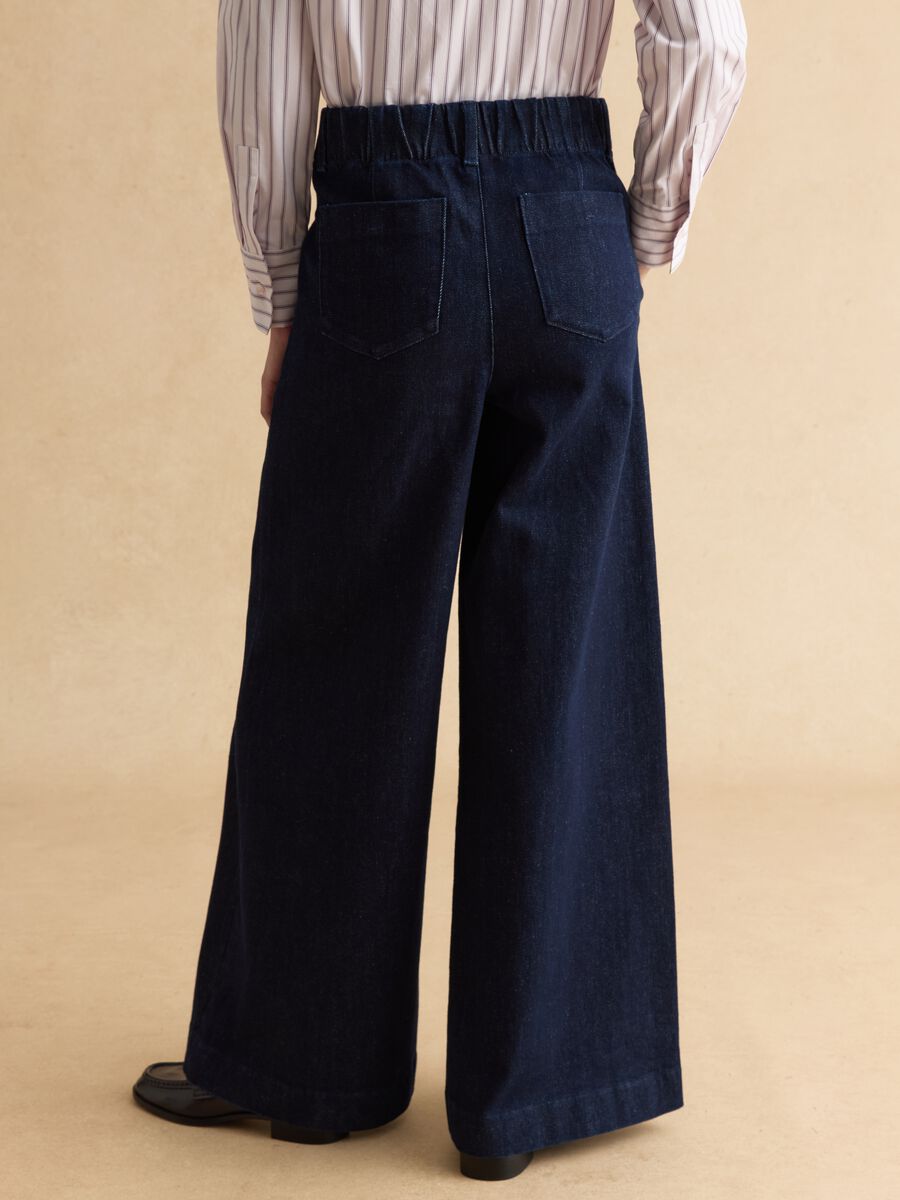 Pantaloni in cotone elasticizzato blu wide leg_2