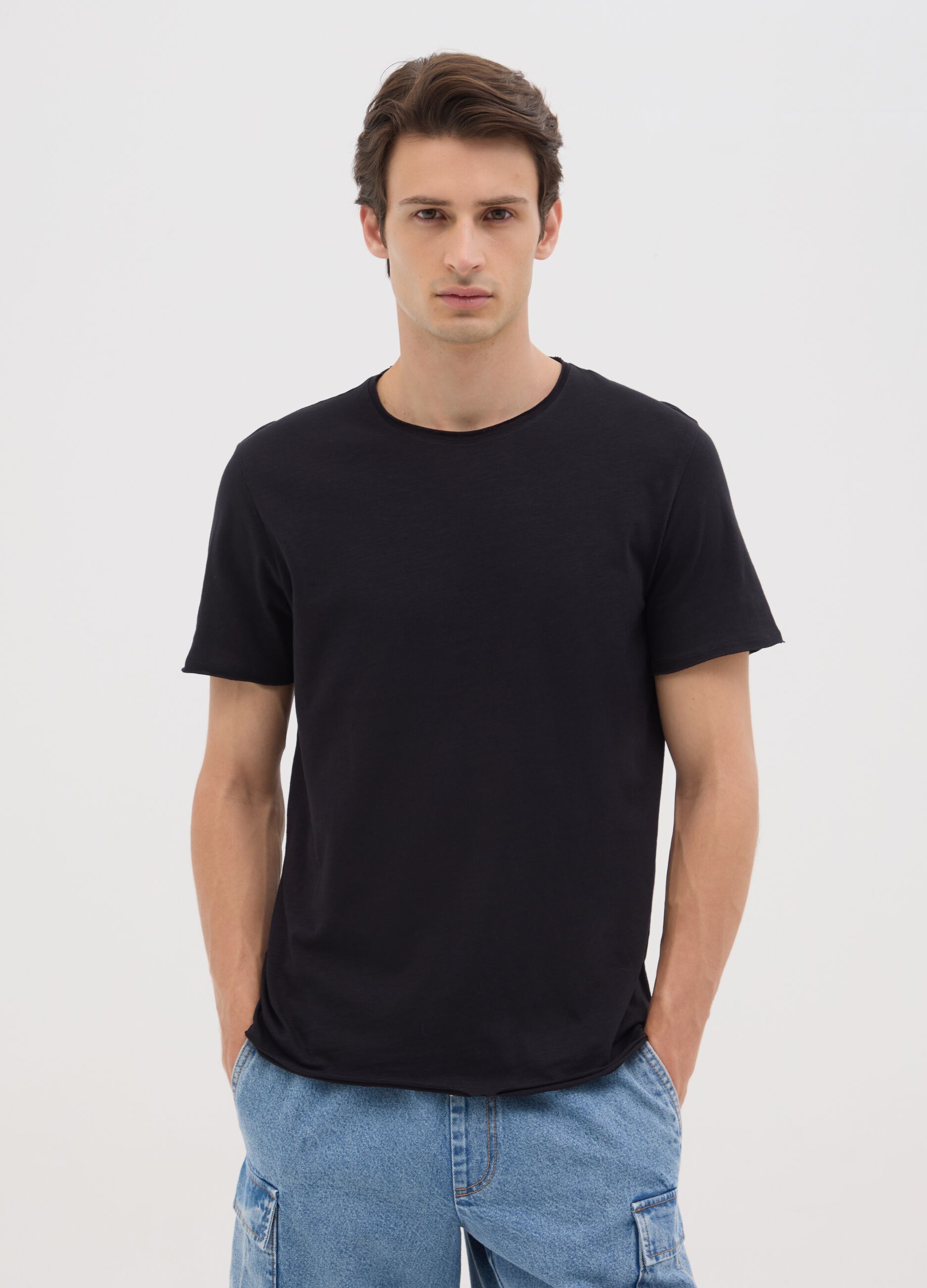Men's black pure cotton t-shirt regular fit