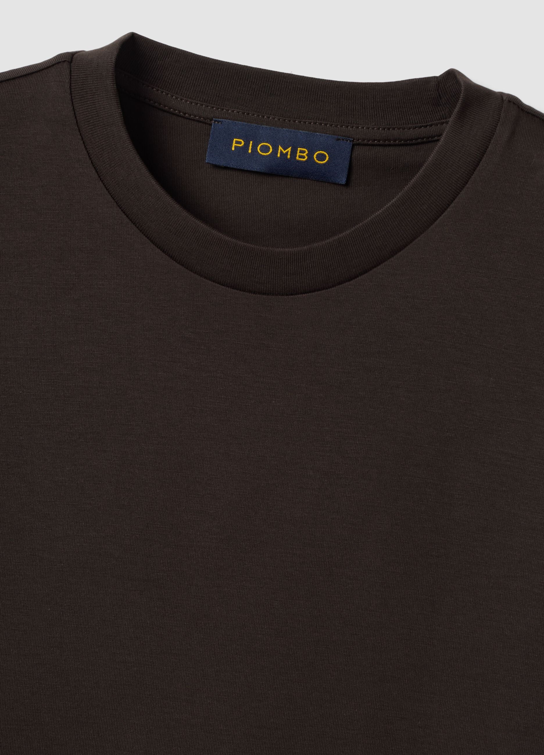 Brown crew-neck T-shirt in pure Supima cotton, regular fit
