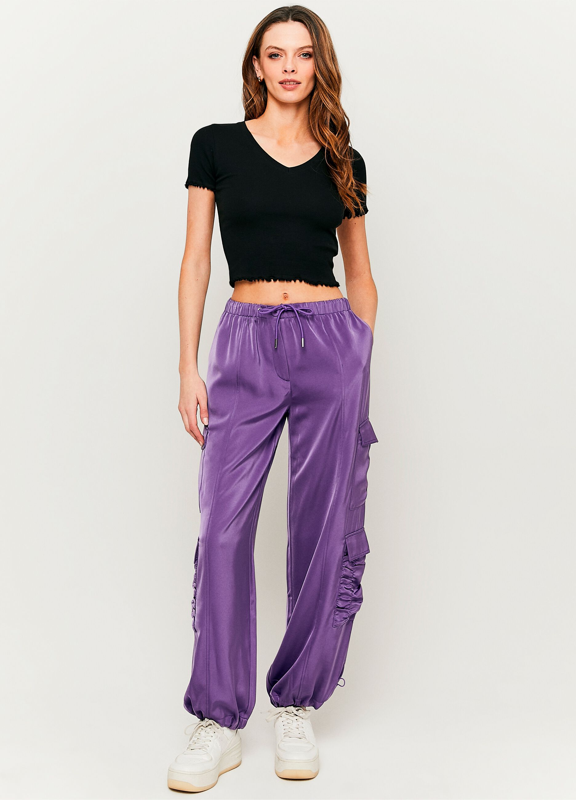 Satin-effect cargo joggers