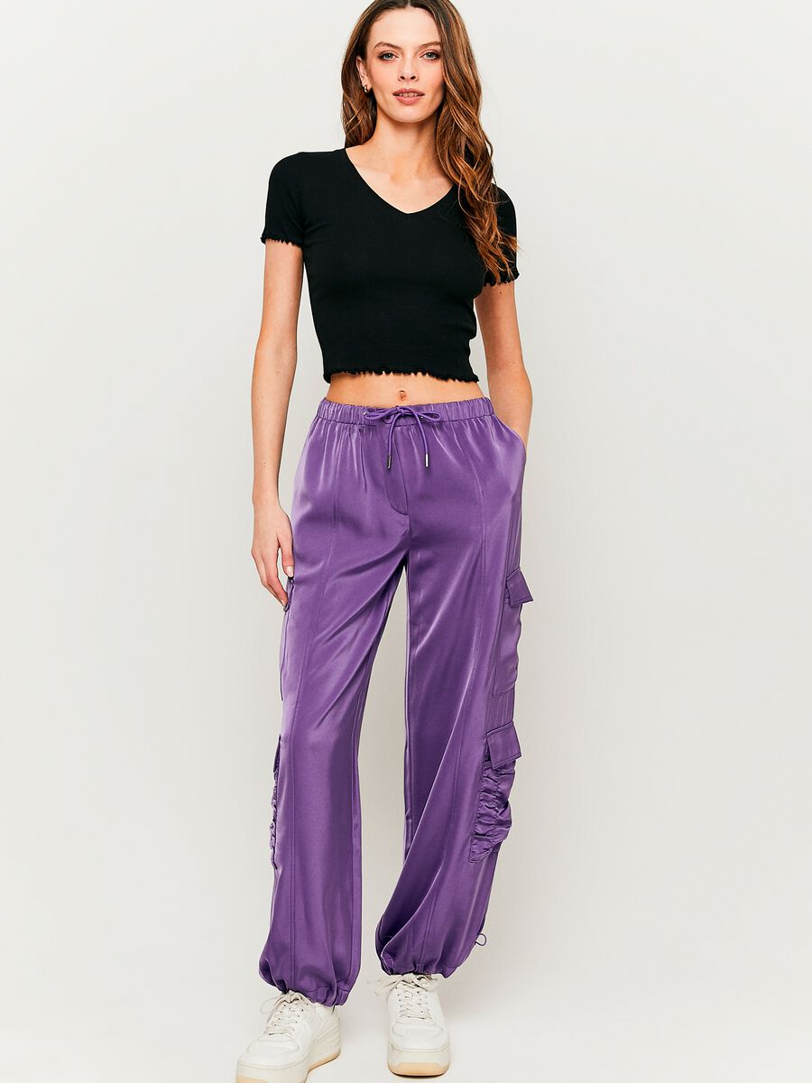 Satin-effect cargo joggers_0
