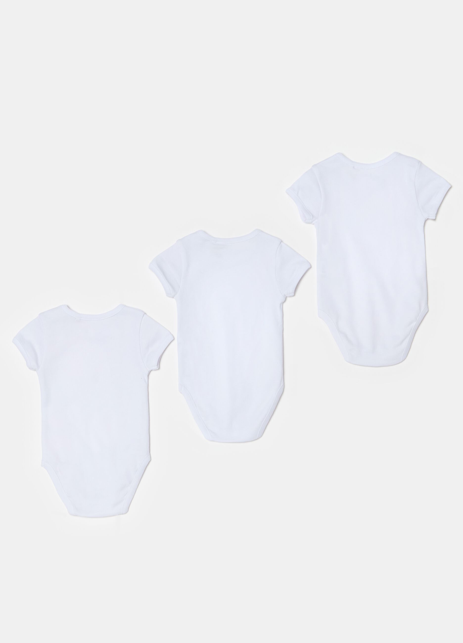 Three-pack short-sleeved bodysuits in cotton