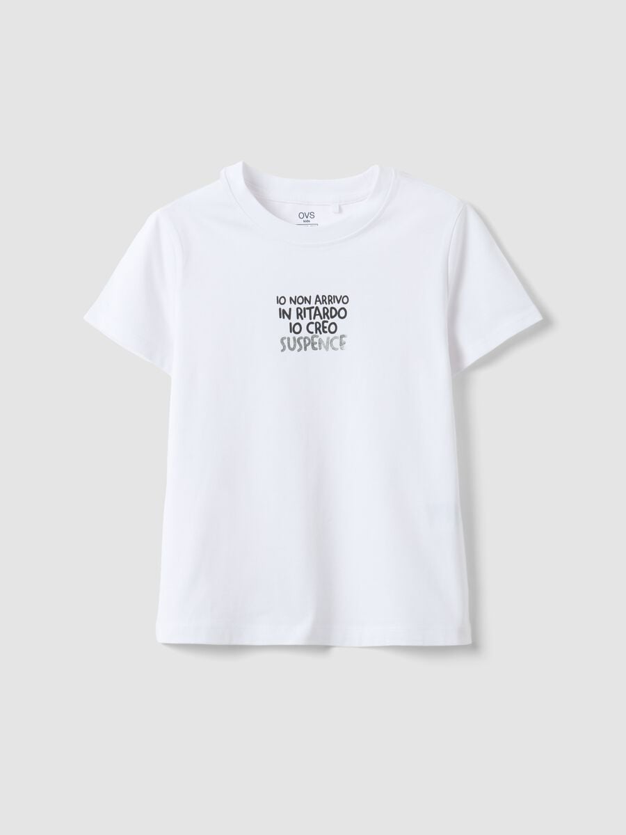 Girls' regular fit white pure cotton T-shirt with phrase_3