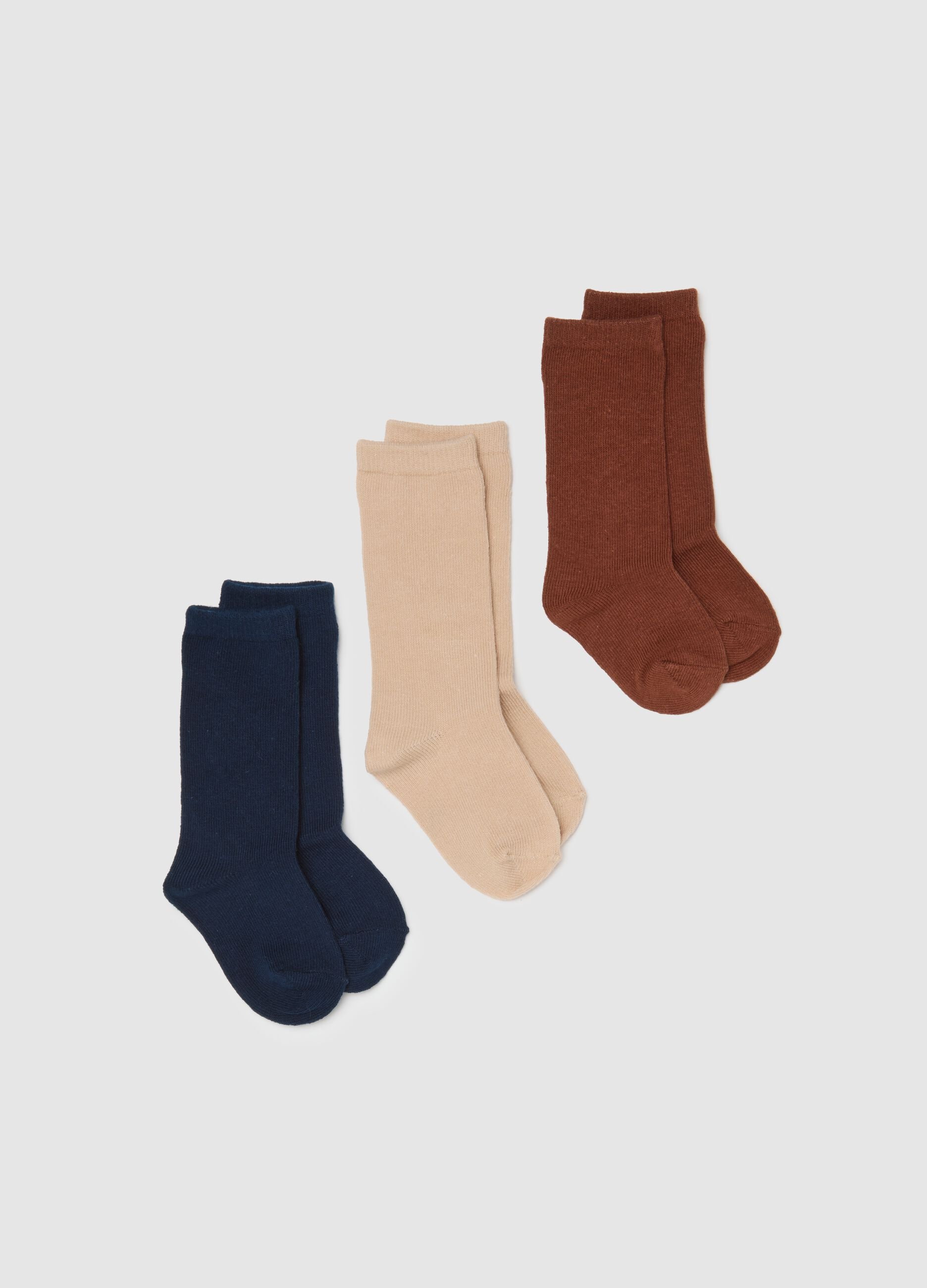 Tripack calze lunghe da neonato in cotone multicolor elasticizzato