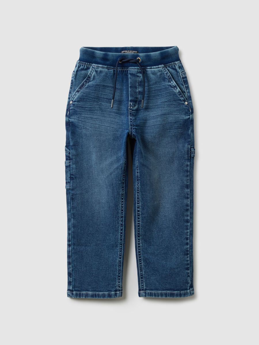 Blue cotton relaxed fit jog denim for kids_0