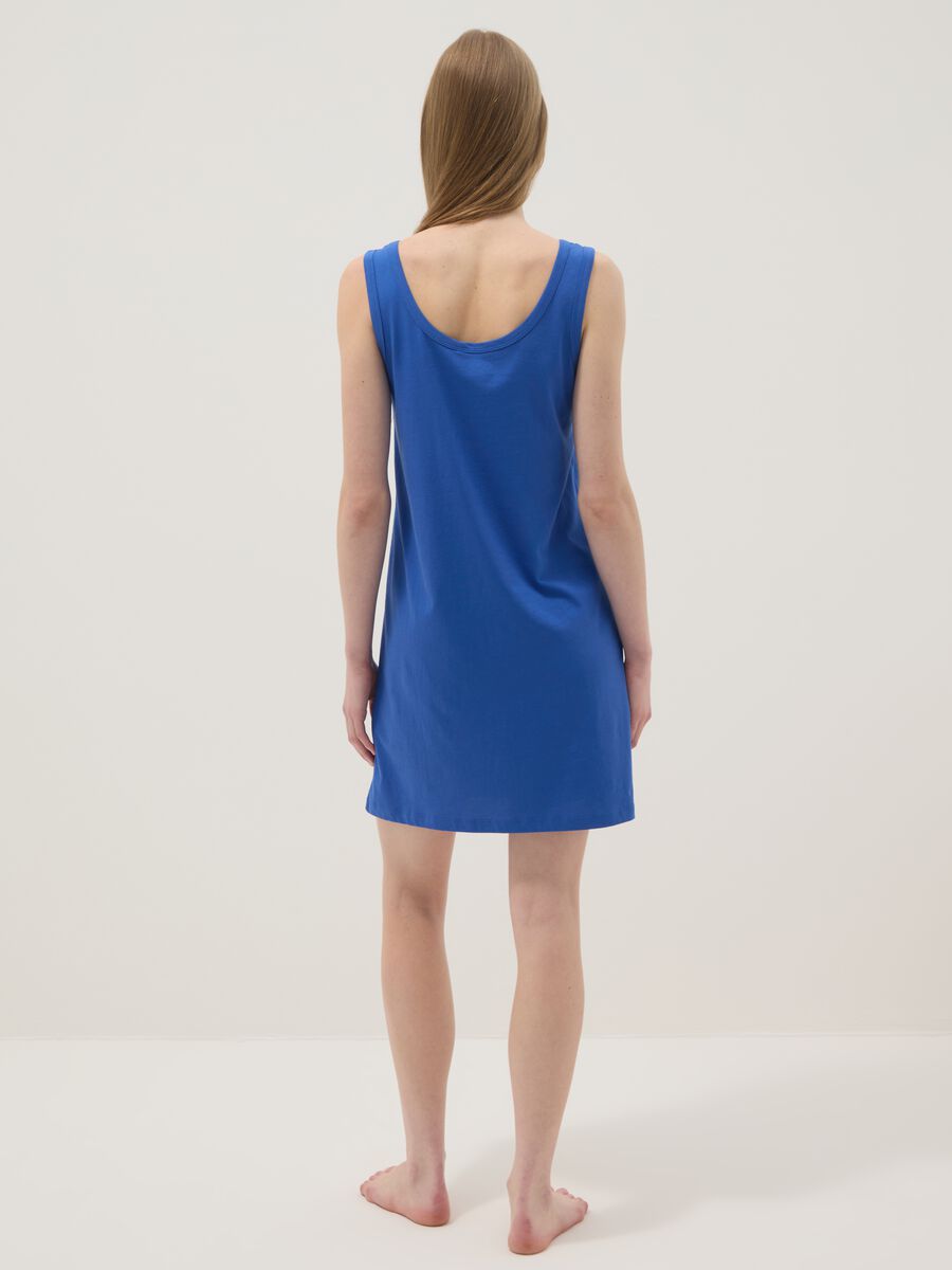 Camicia da notte senza maniche in puro cotone blu con stampe_2