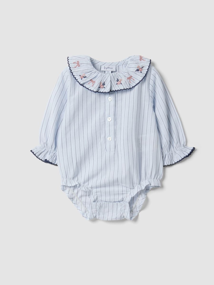 White pure cotton baby girl bodysuit with ruffle collar_0