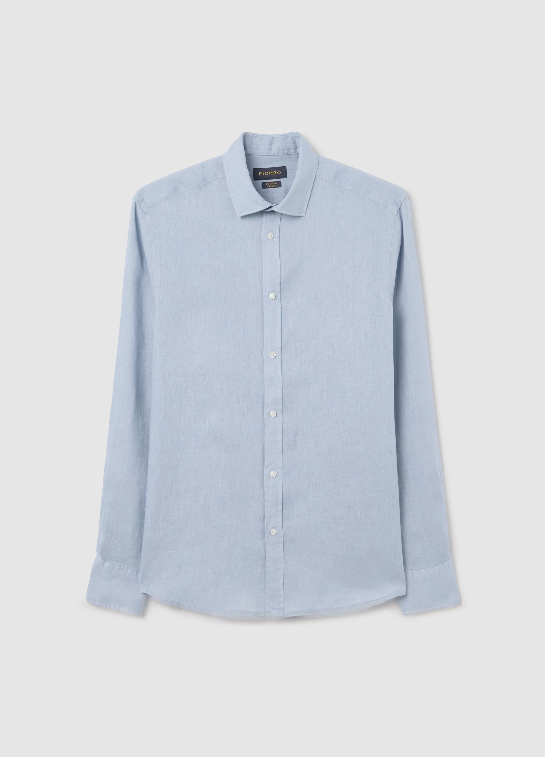 Long Sleeve Light Blue Linen Shirt by Piombo