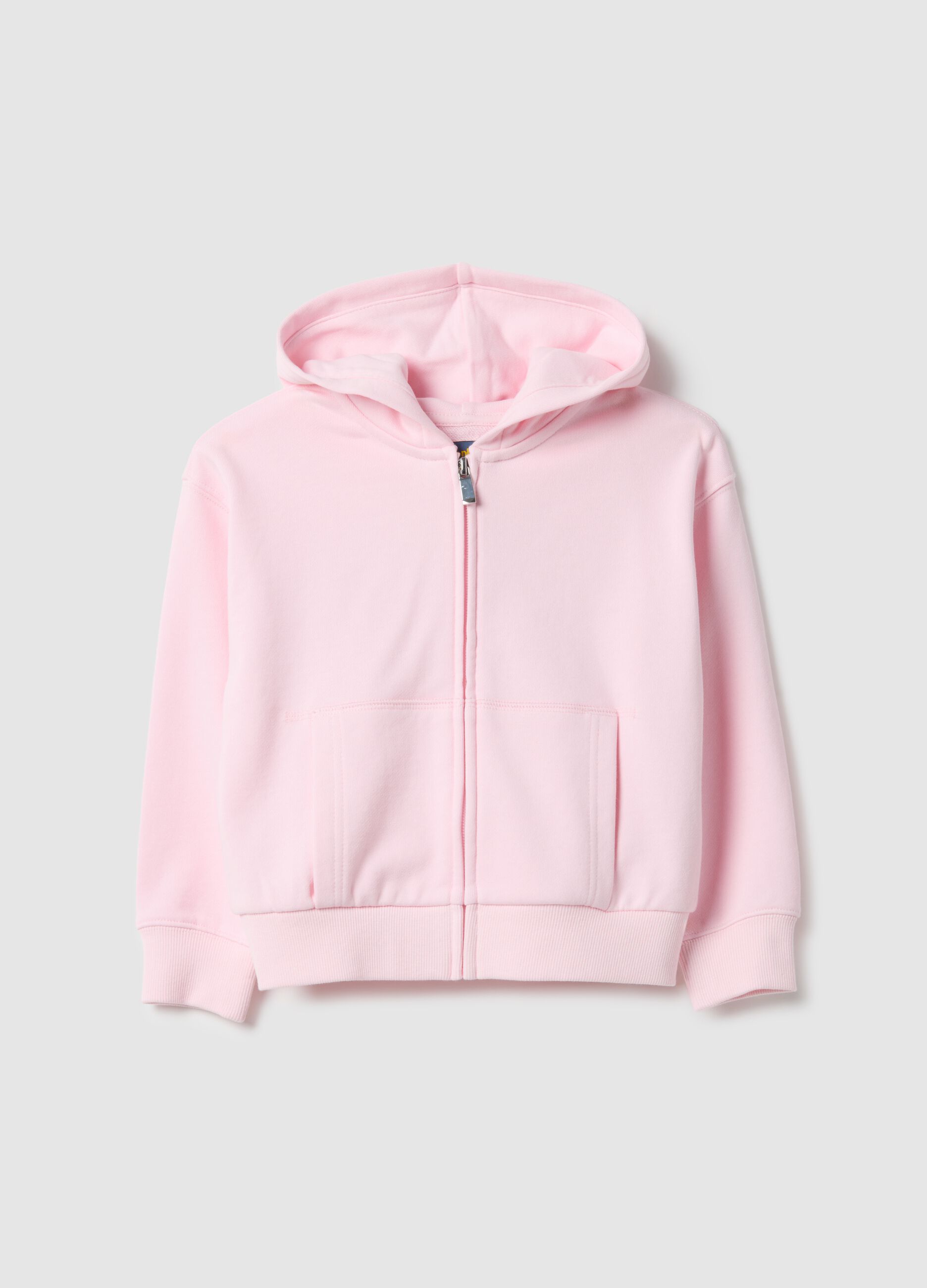 Girl's pink hoodie with zip in pure cotton regular fit