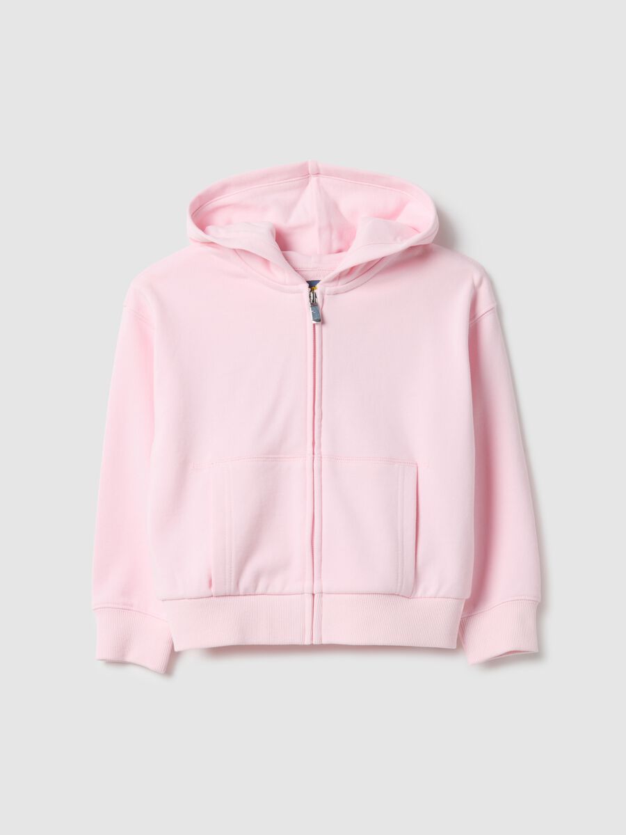 Girl's pink hoodie with zip in pure cotton regular fit_0
