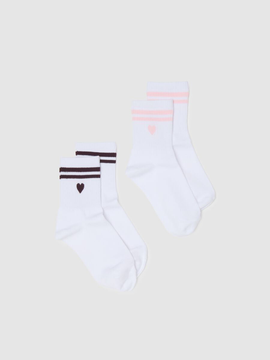 Bipack calzini in misto cotone bianchi con righe e cuore_0