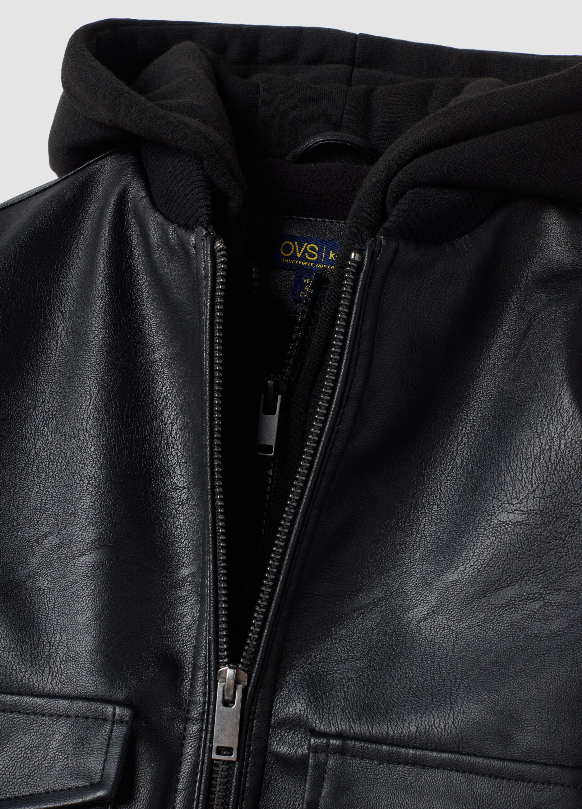 Black padded hooded zip-up jacket for boys