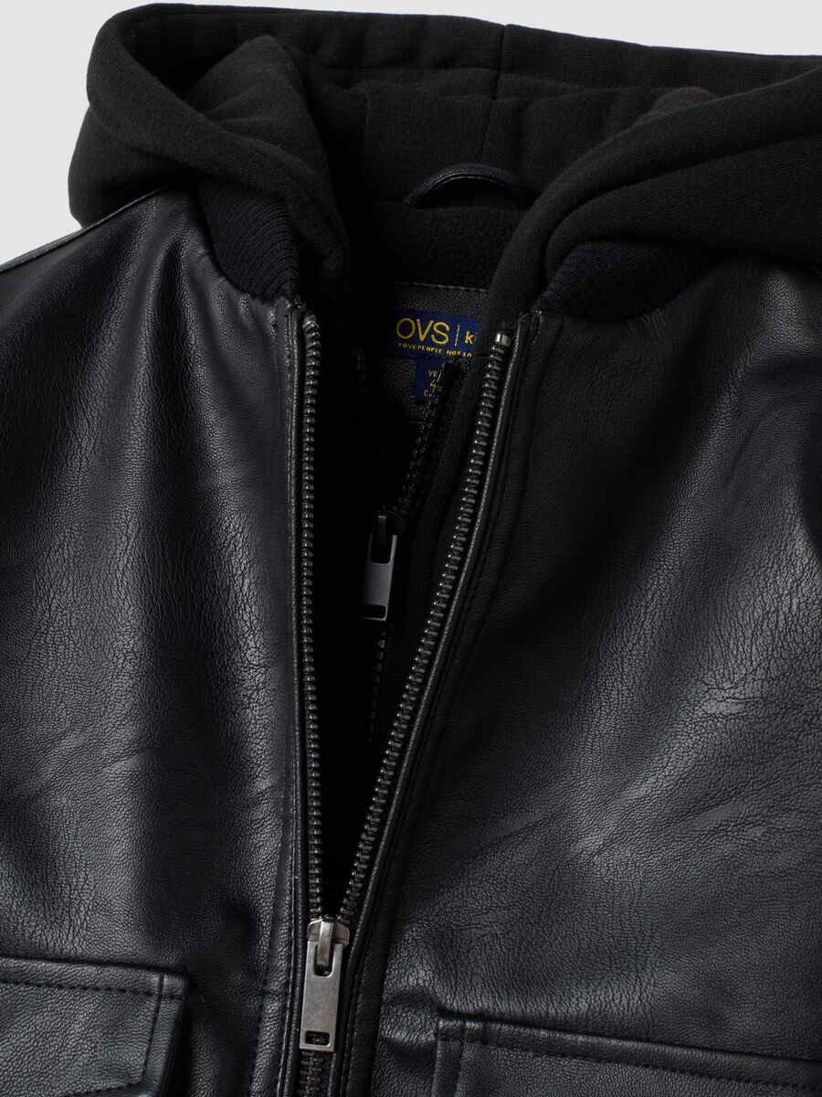 Black padded hooded zip-up jacket for boys_1