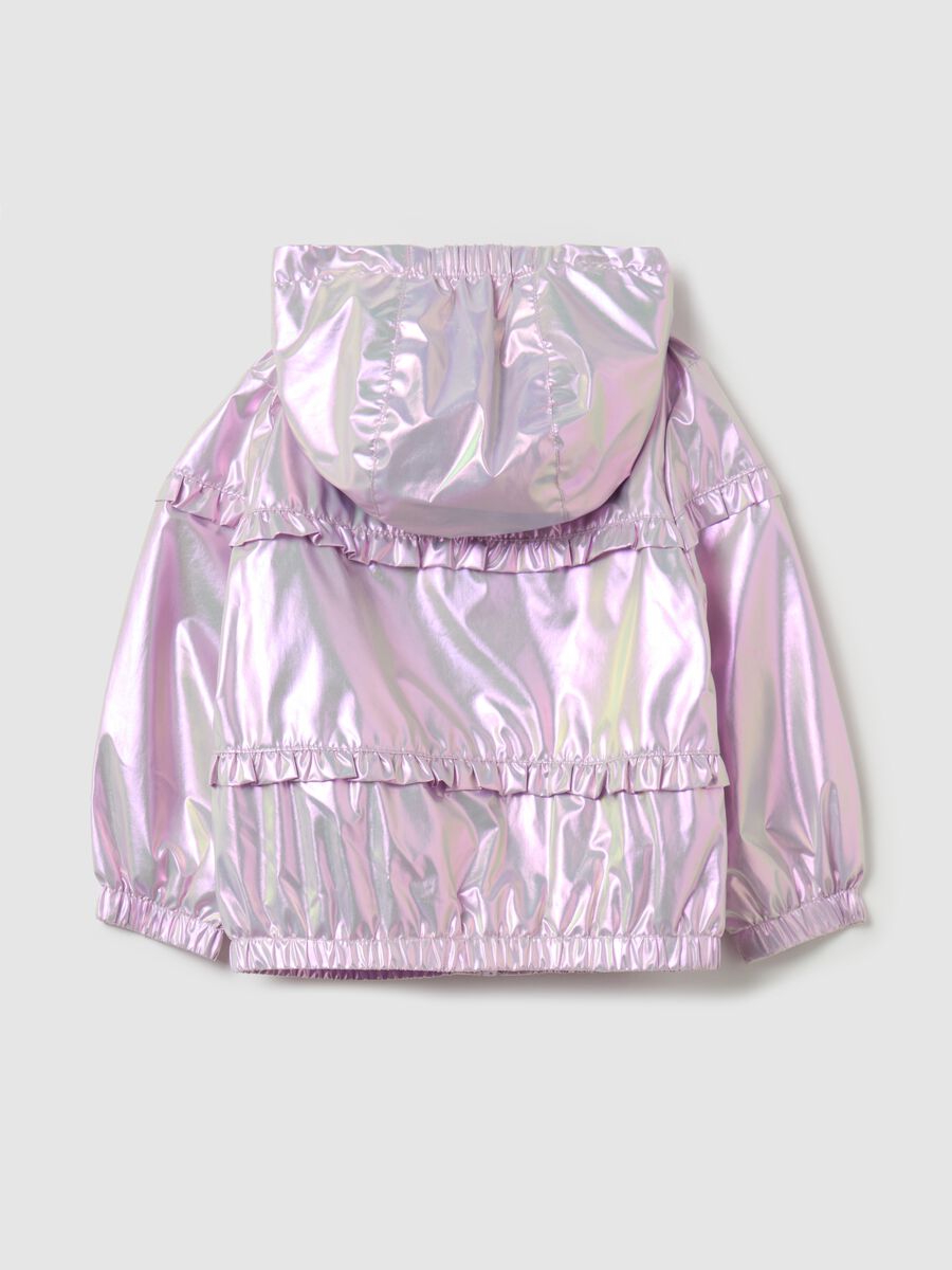 Shiny jacket with hood and frills_1
