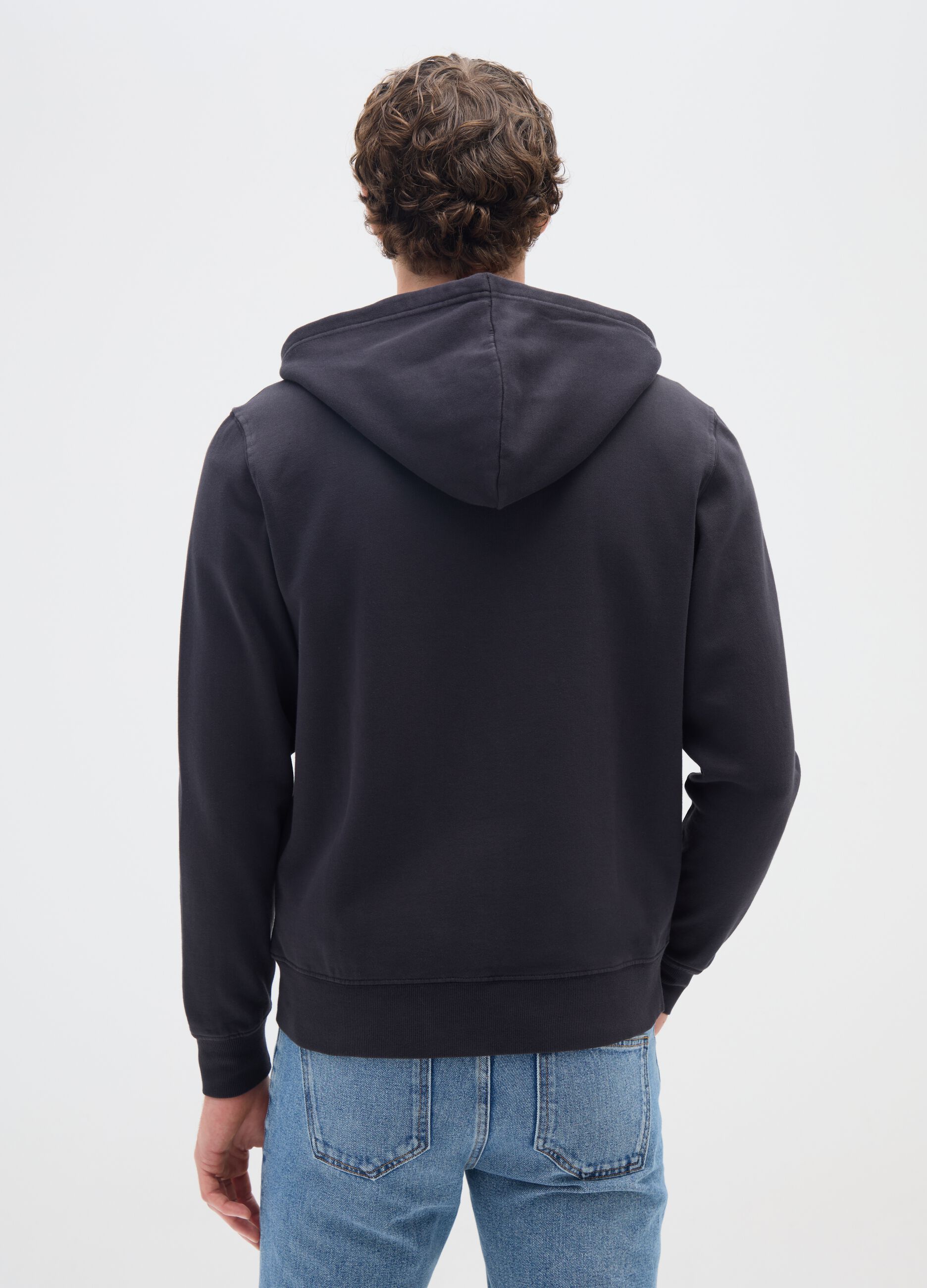 Blue pure cotton hoodie with zip