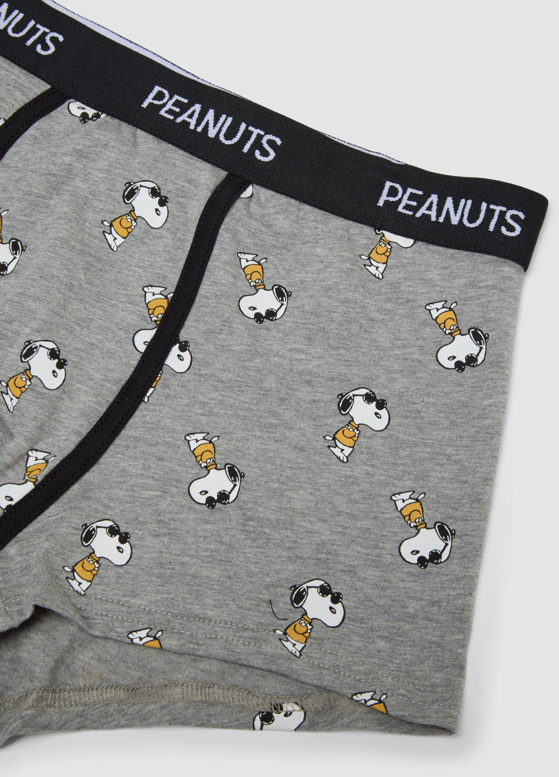 Grey marl organic stretch cotton boxer shorts with Peanuts print