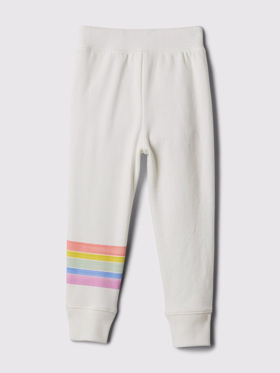 Pantaloni jogger da bambina in cotone bianco con righe_1