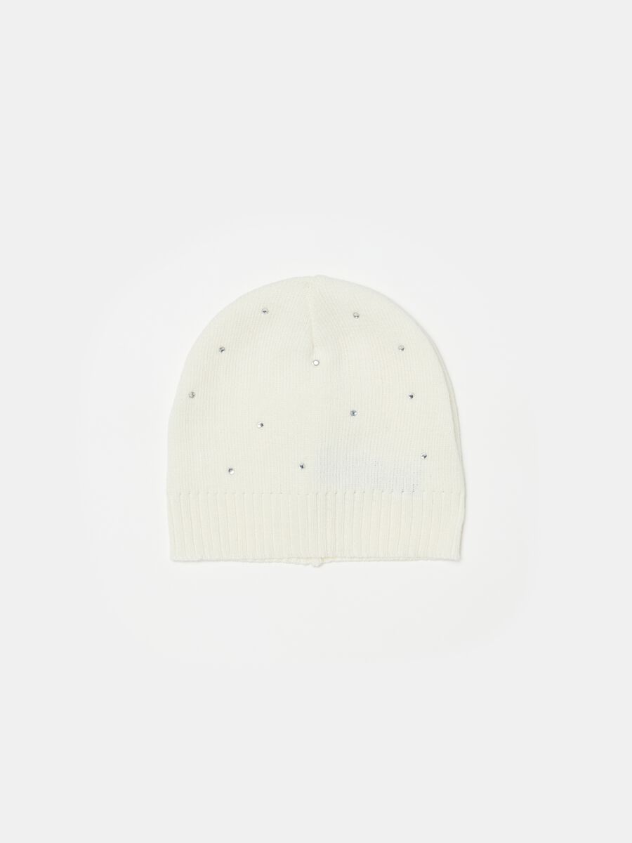 Knitted cotton hat with diamantés_0