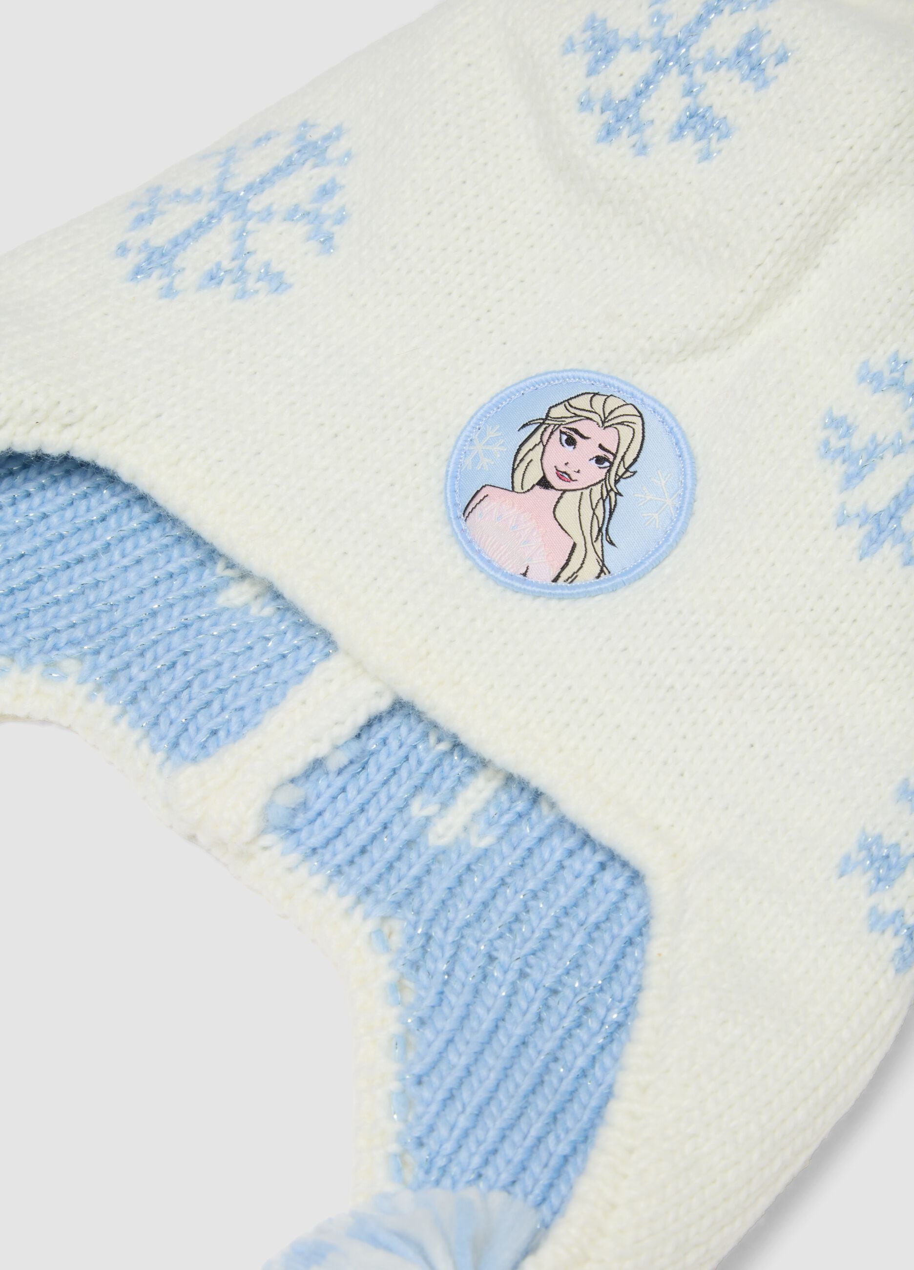 Cappello bianco in maglia con paraorecchie e pompon Frozen