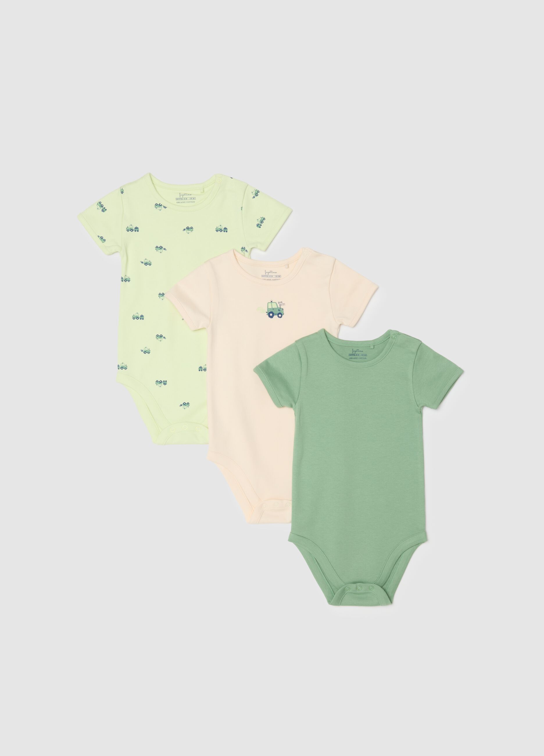 Newborn Multicolour Short-Sleeve Body Tripack in Pure Cotton