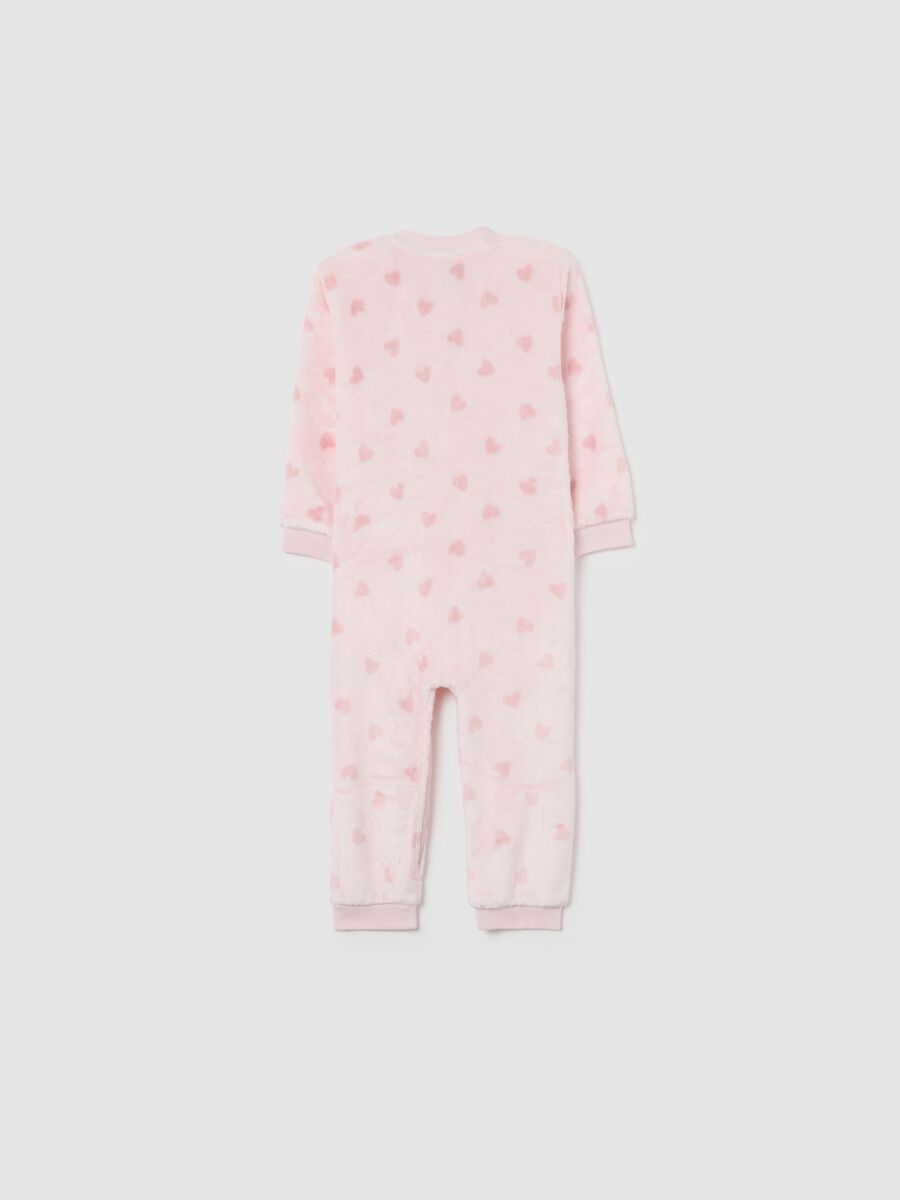 Pink fleece babygrow with hearts_1