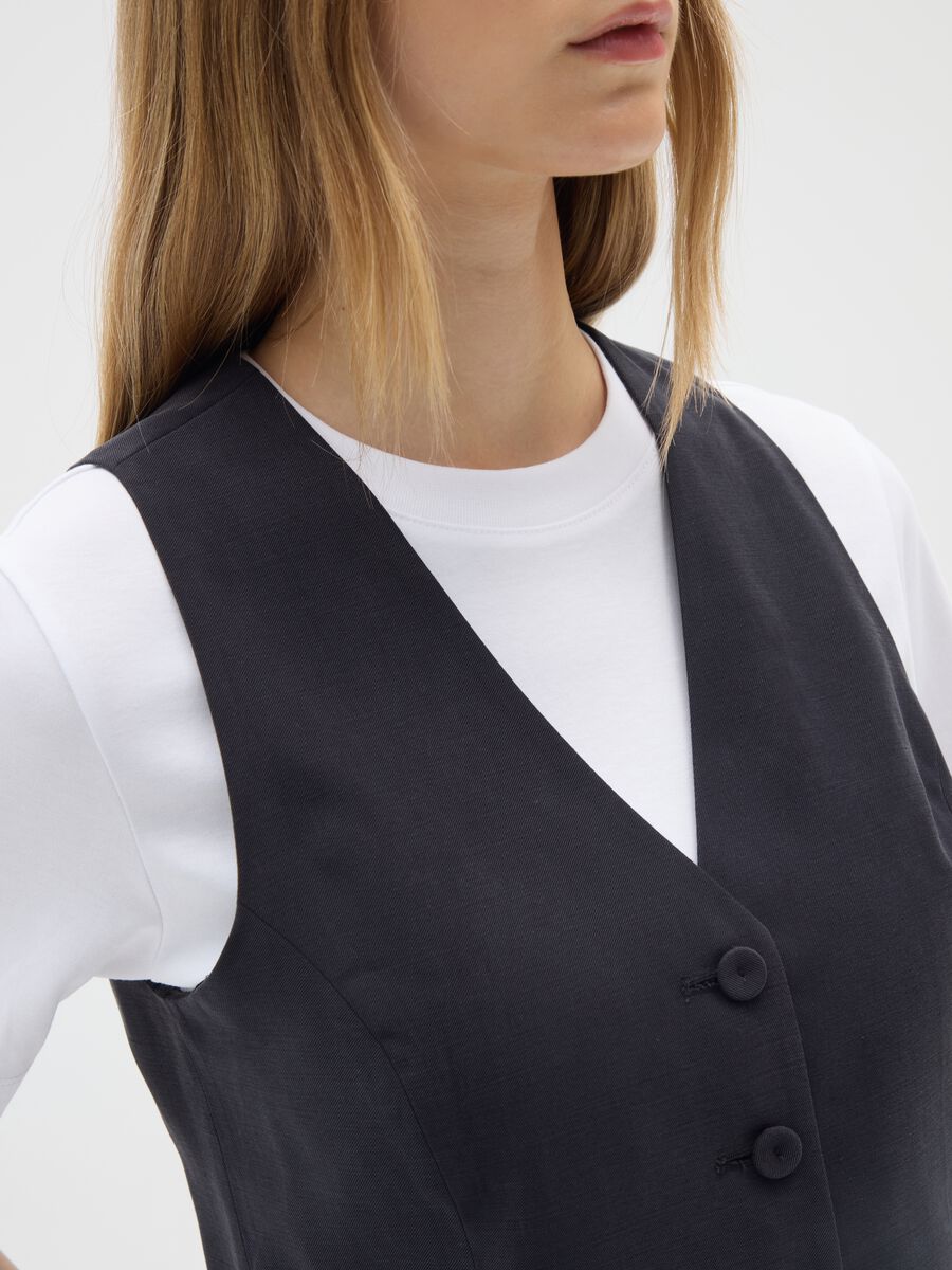 Black Viscose Blend Slim Fit Waistcoat_3