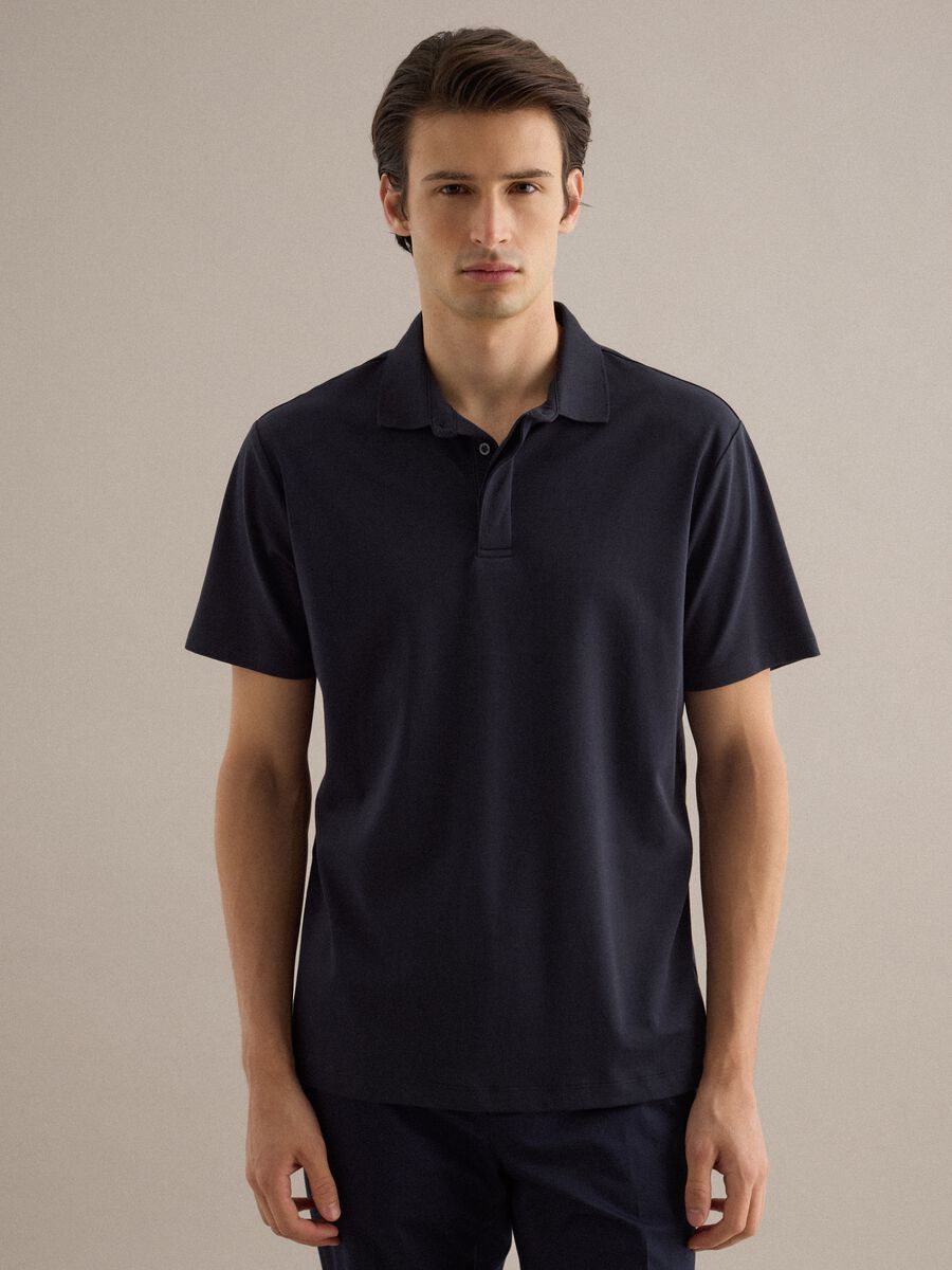 Polo in puro cotone blu regular fit_1