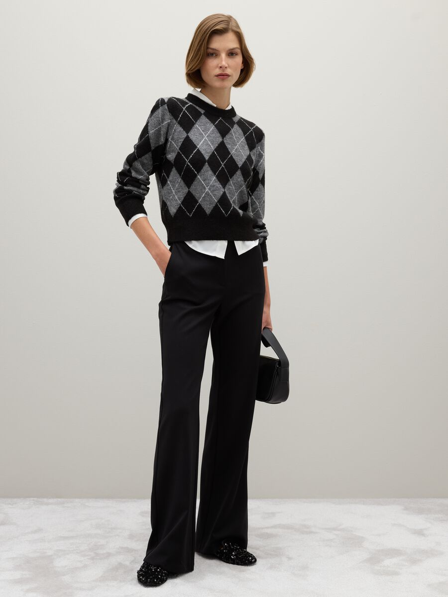 Grey sweater in stretch fabric with jacquard pattern_1