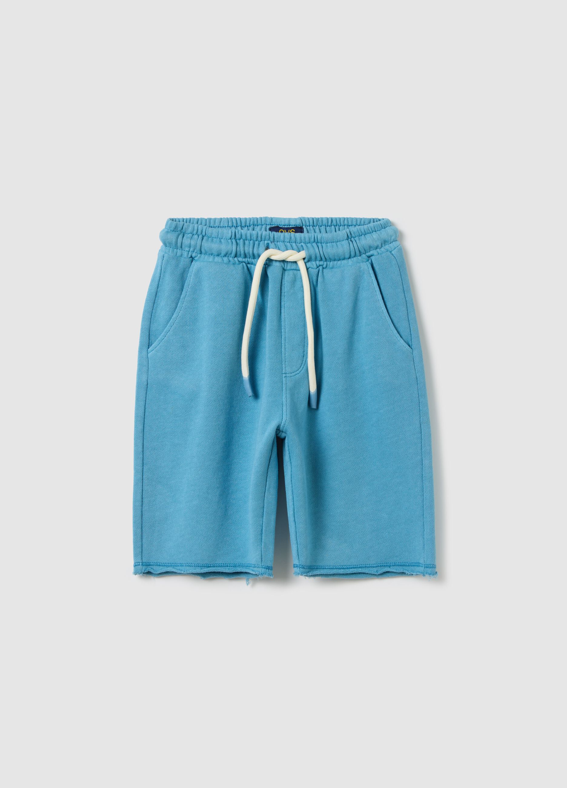 Light blue Bermuda joggers in cotton with drawstring