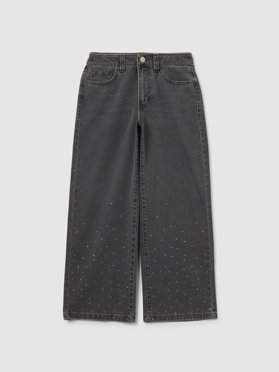 Girls' grey wide leg jeans in pure cotton_0