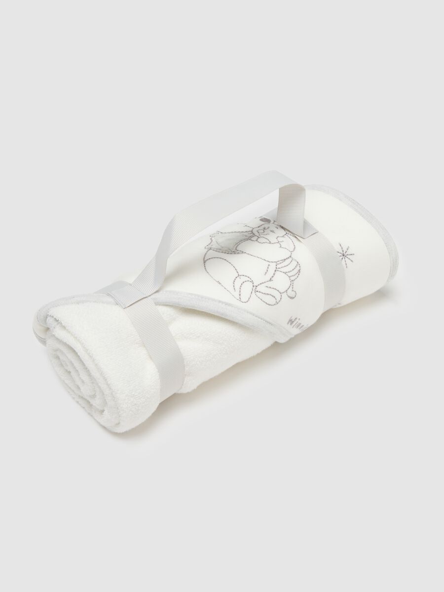 Baby bathrobe in white cotton blend with hood_0