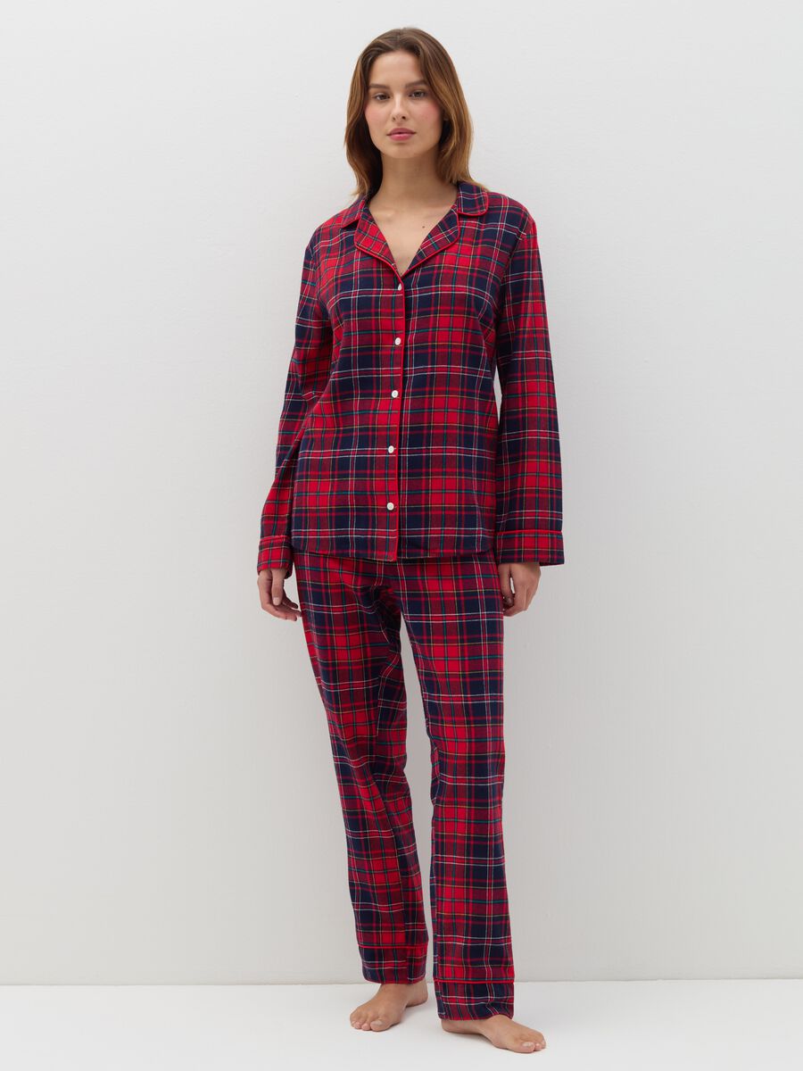 Long flannel pyjamas with tartan pattern_0