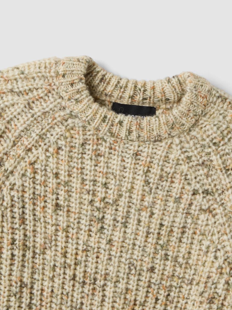 Ecru wool-blend crew-neck jumper with pattern, oversized fit_1