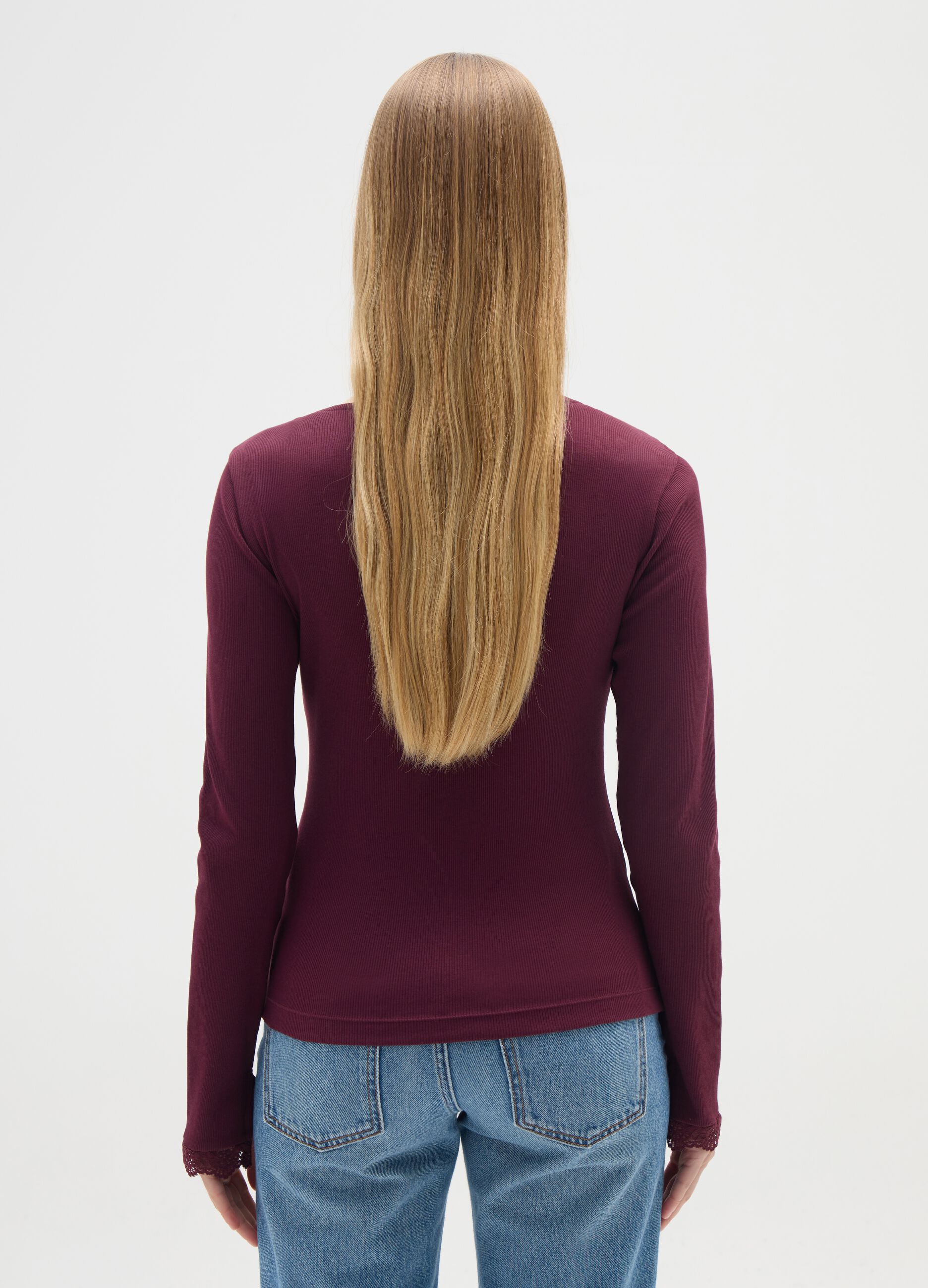 Maglia viola a maniche lunghe in misto cotone